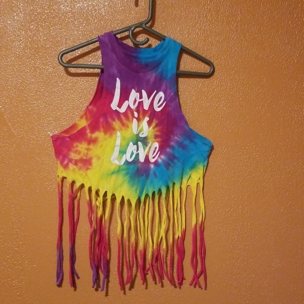 Fringe tye-dye Love is Love tank